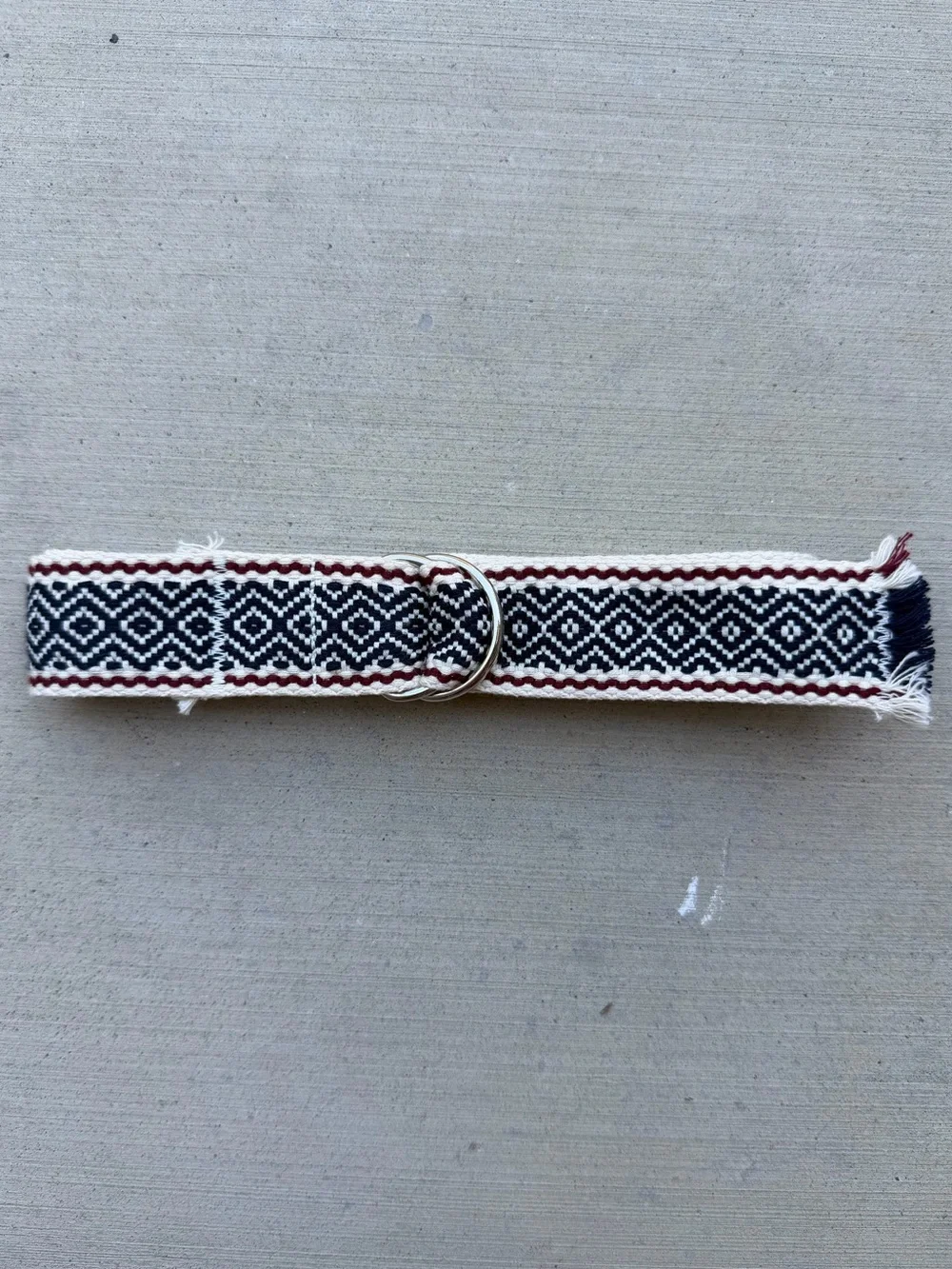 XiRENA Navy, Cream & Burgundy Woven D-Ring Belt